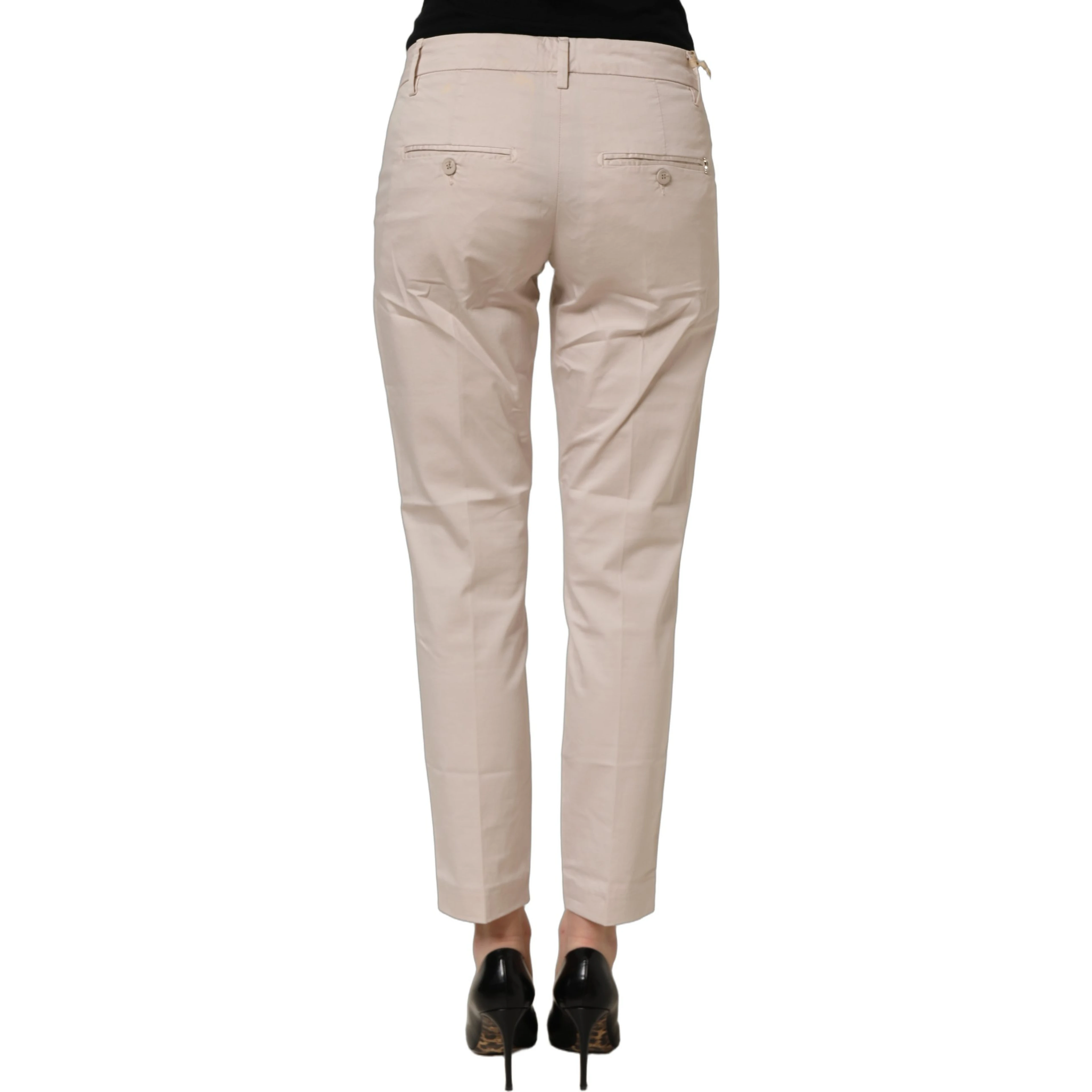 Beige Low Waist Tapered Women Cropped Trousers Pants
