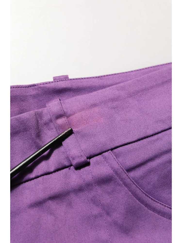 Violet Cotton Stretch High Waist Cropped Trouser Pants