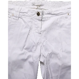 White Mid Waist Straight Cropped Cotton Trouser Pants