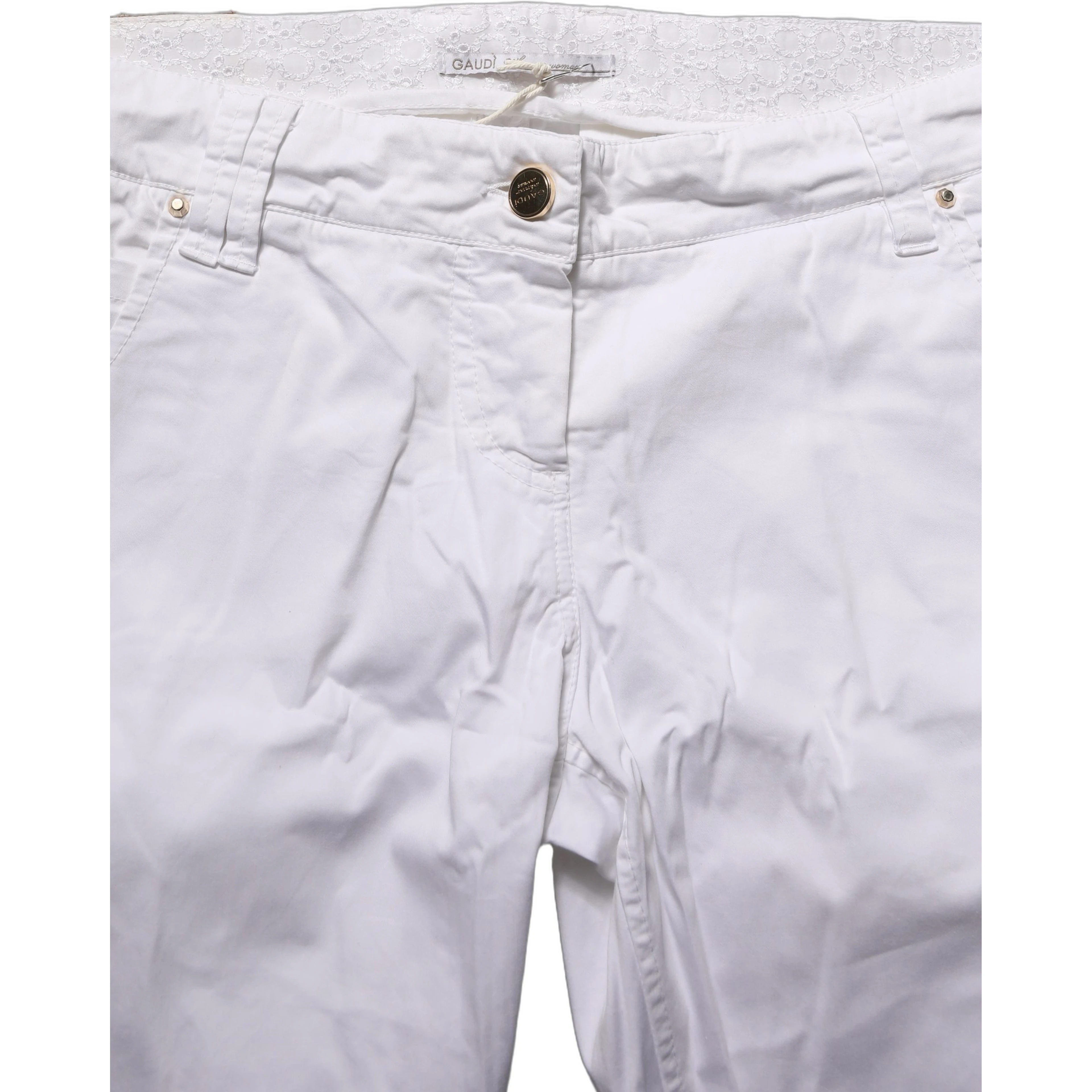 White Mid Waist Straight Cropped Cotton Trouser Pants