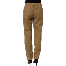 Brown Straight Cotton Stretch Chino Pants