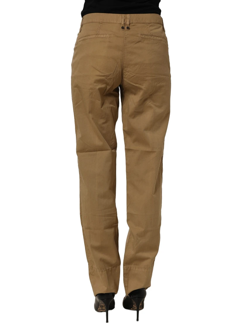 Brown Straight Cotton Stretch Chino Pants