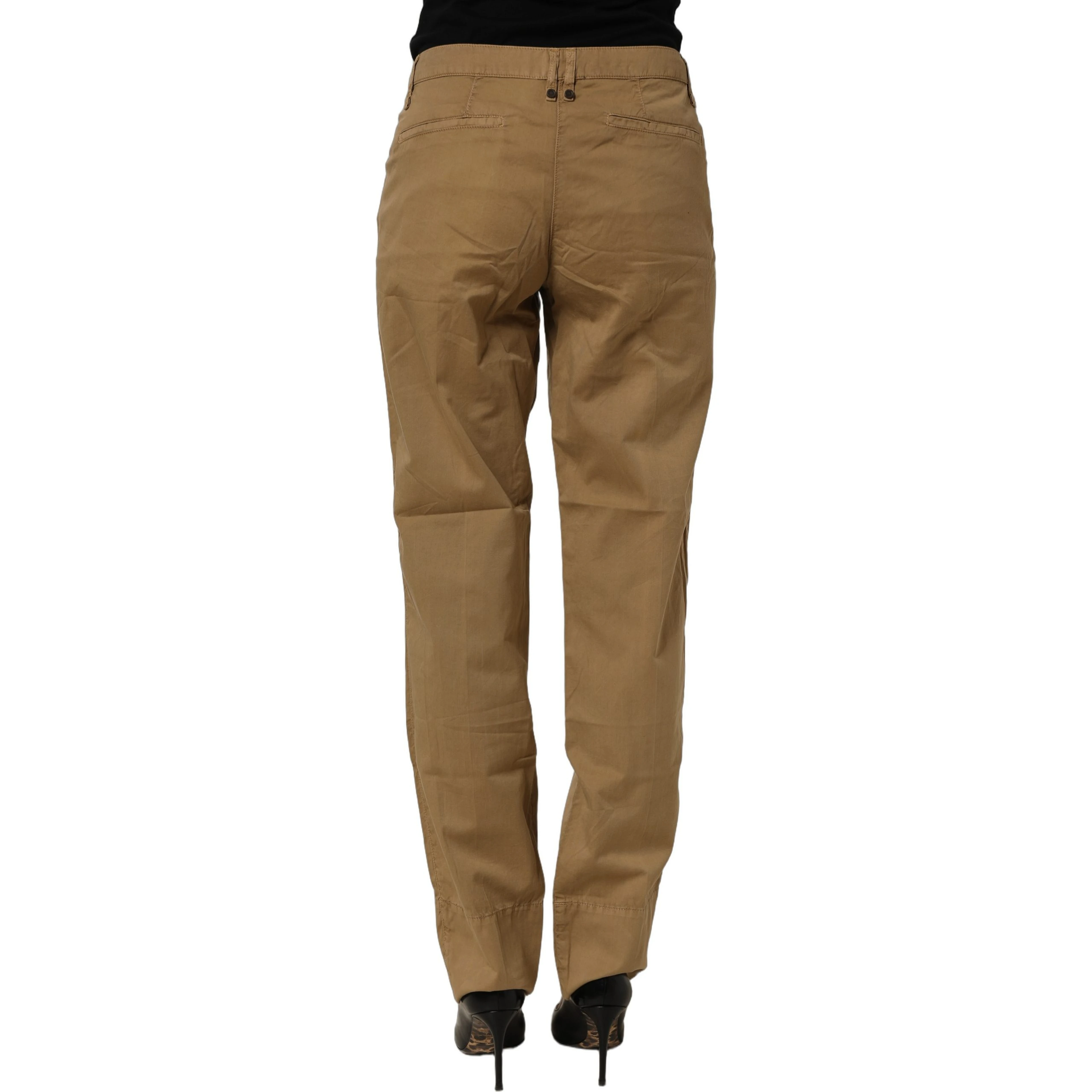 Brown Straight Cotton Stretch Chino Pants