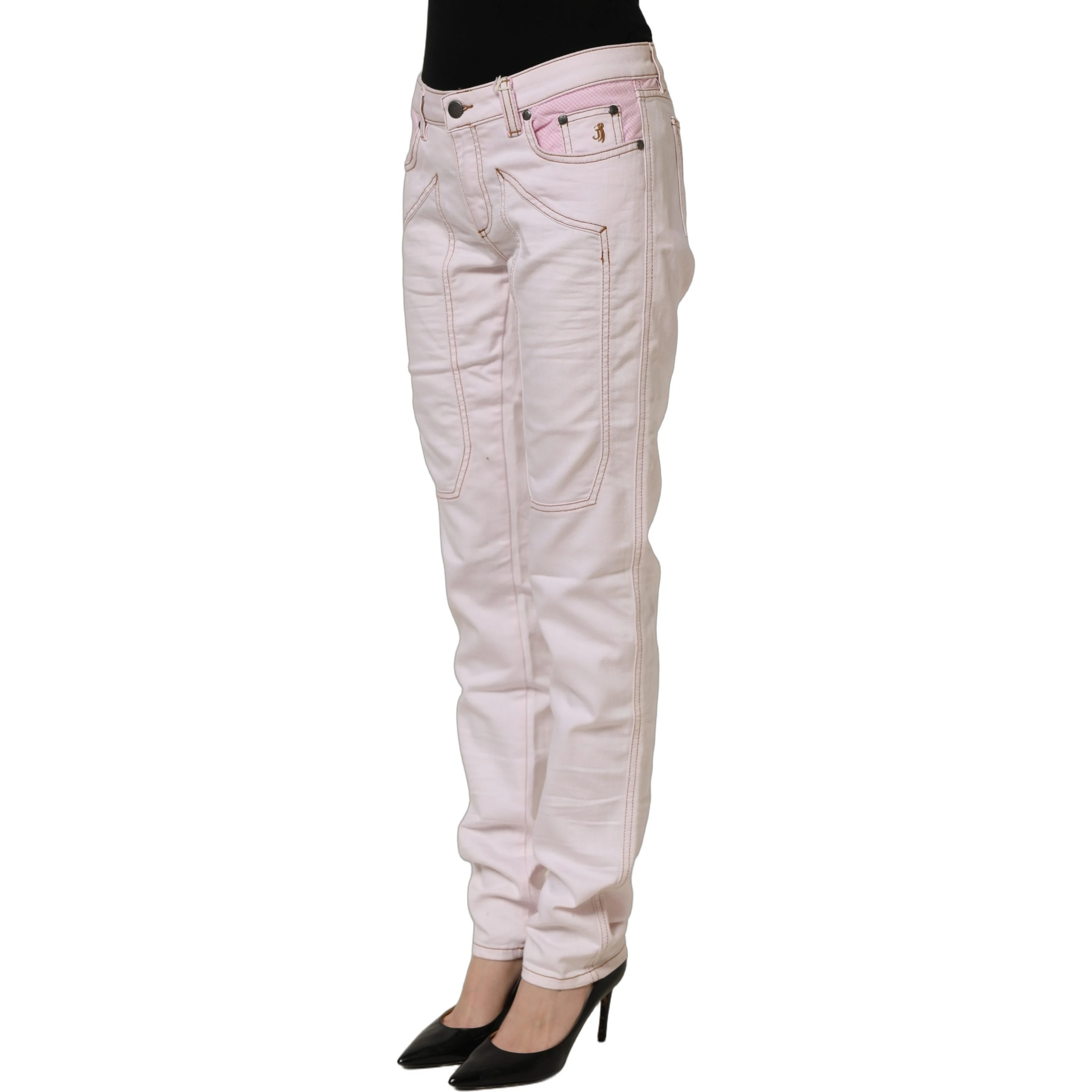 Light Pink Cotton Mid Waist Denim Trouser Jeans