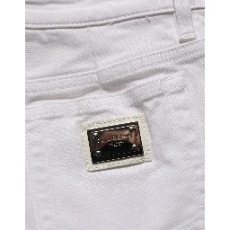 White Cotton Low Rise Denim Hot Pants Shorts