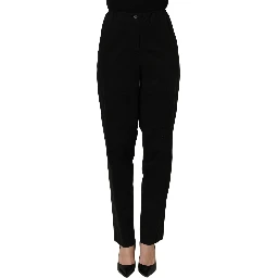 Black High-Waisted Straight Chino Women Trouser Pants