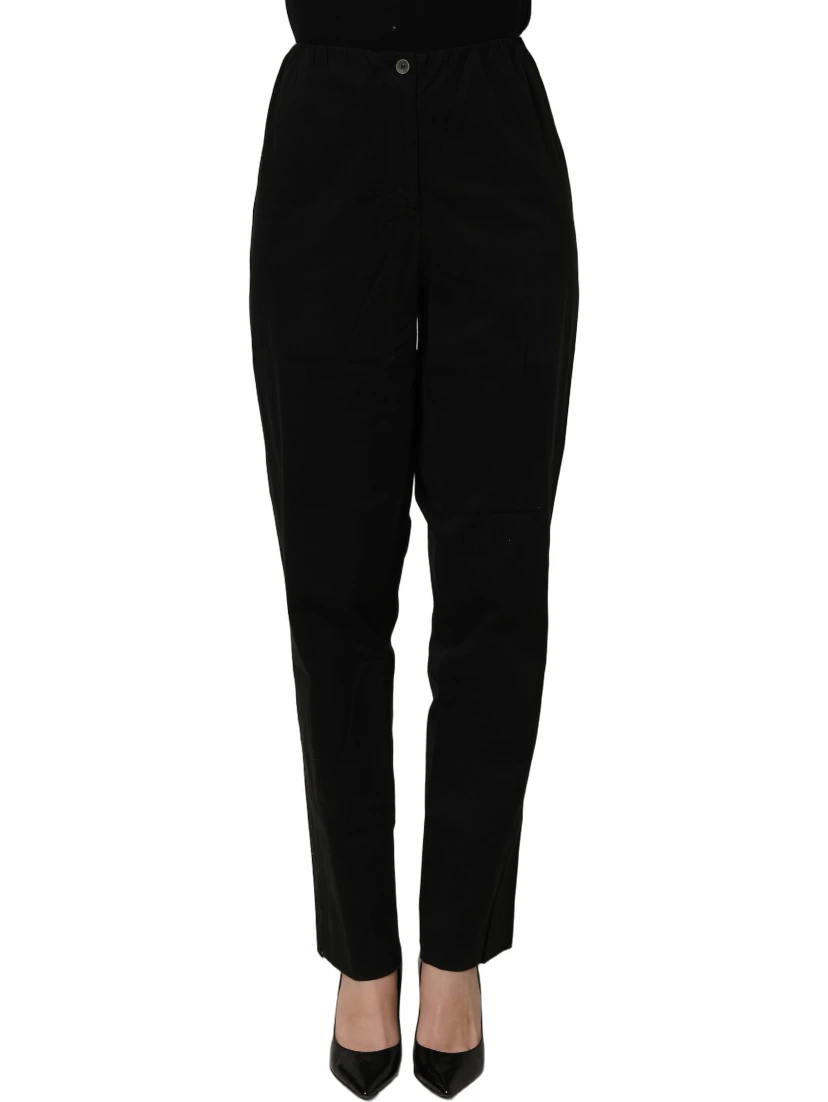 Black High-Waisted Straight Chino Women Trouser Pants