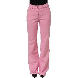 Pink Mid-Waisted Flared Denim Casual Jeans