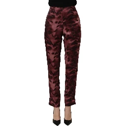 Burgundy High Waist Patterned Straight Trouser Pants