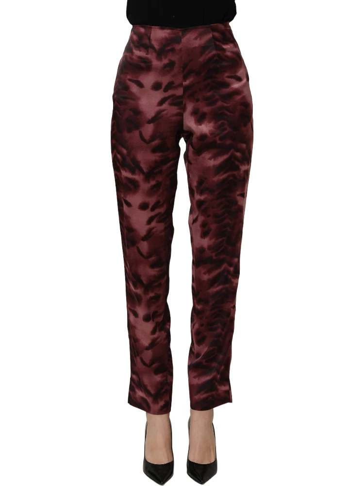 Burgundy High Waist Patterned Straight Trouser Pants alternative