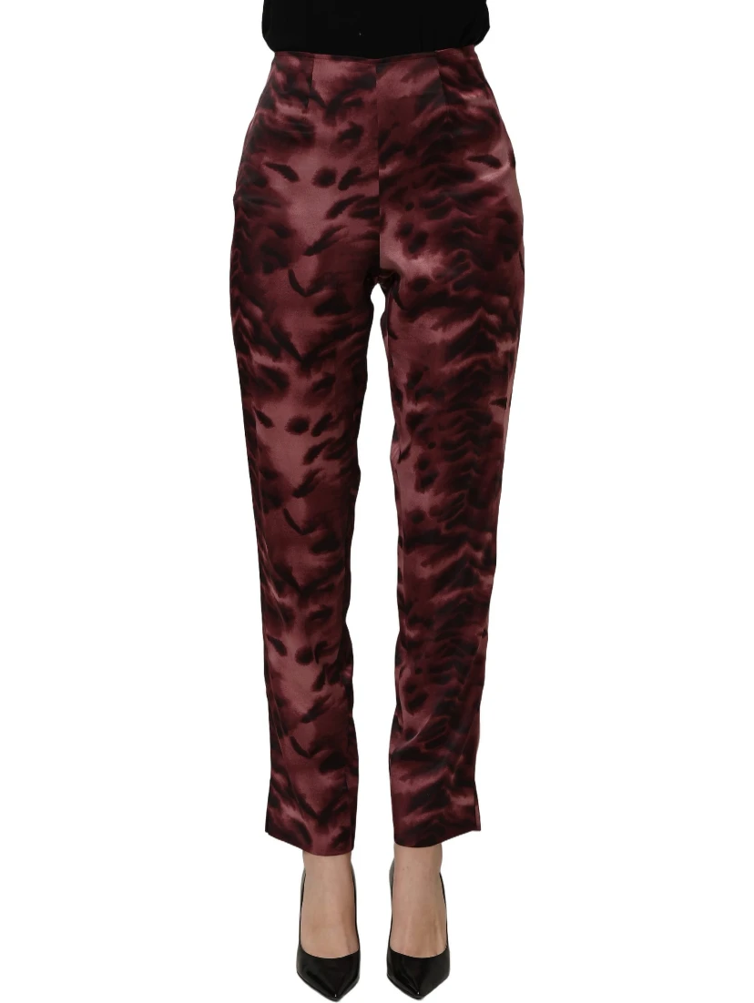 Burgundy High Waist Patterned Straight Trouser Pants