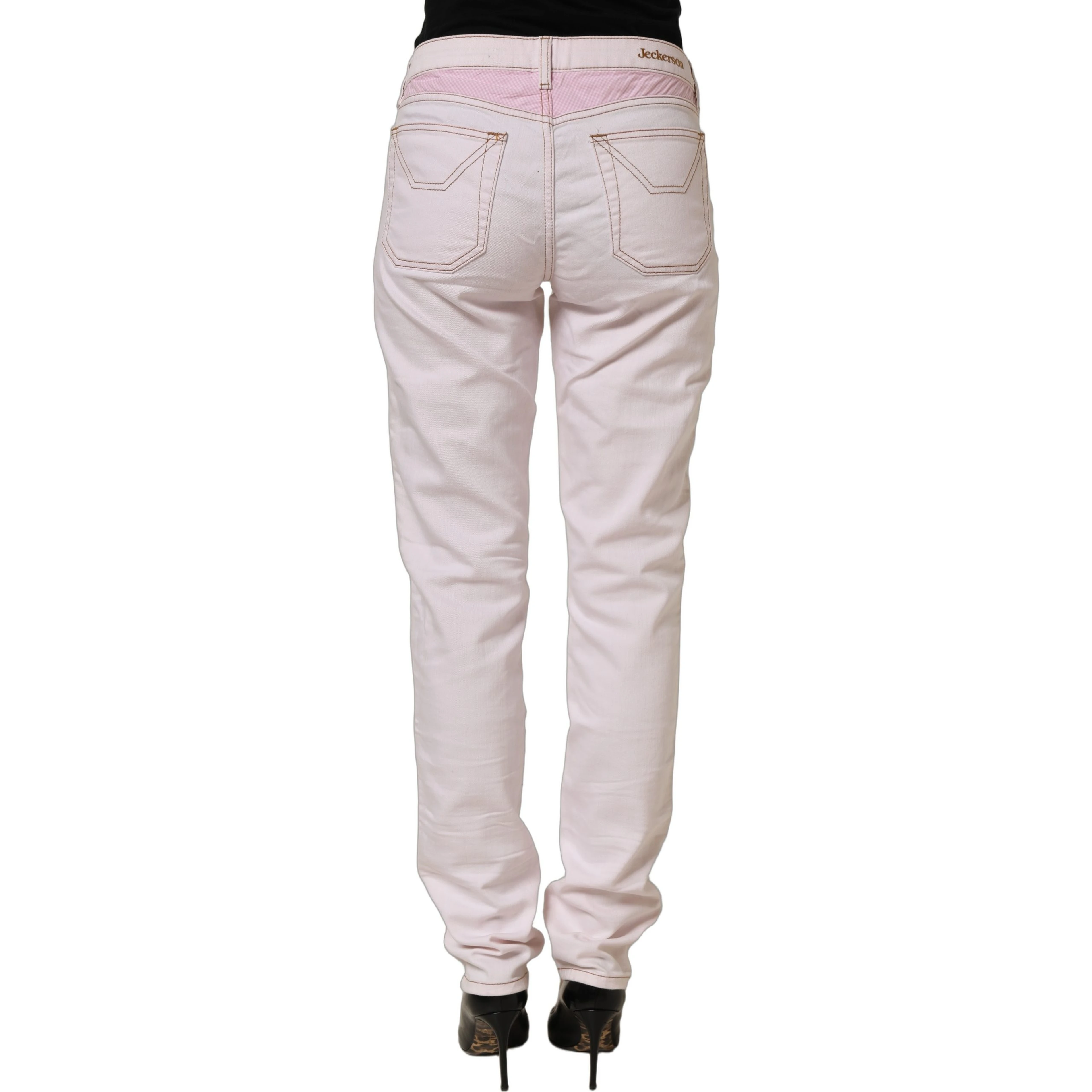 Light Pink Cotton Mid Waist Denim Trouser Jeans