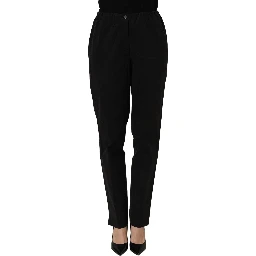 Black High-Waisted Straight Chino Women Trouser Pants