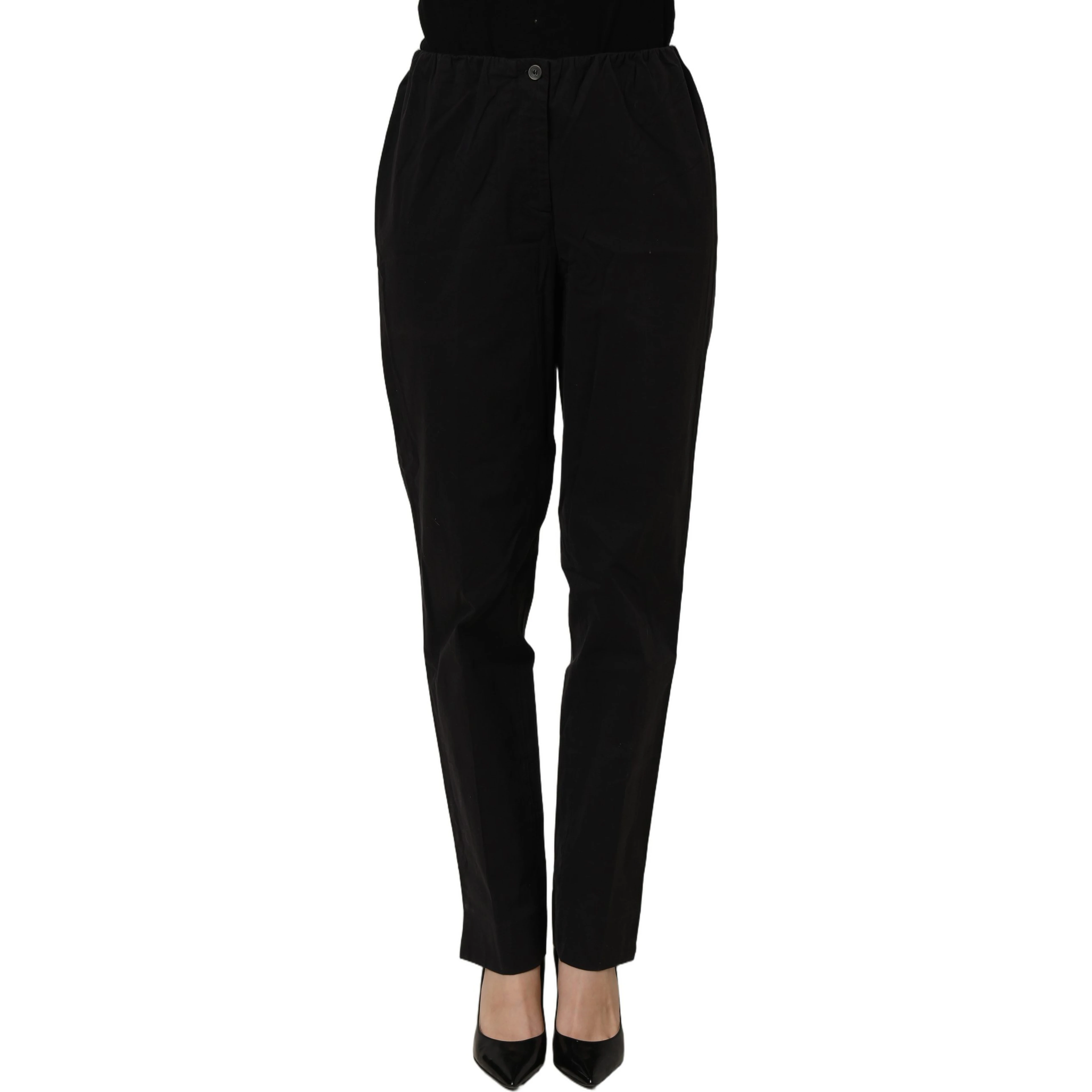Black High-Waisted Straight Chino Women Trouser Pants