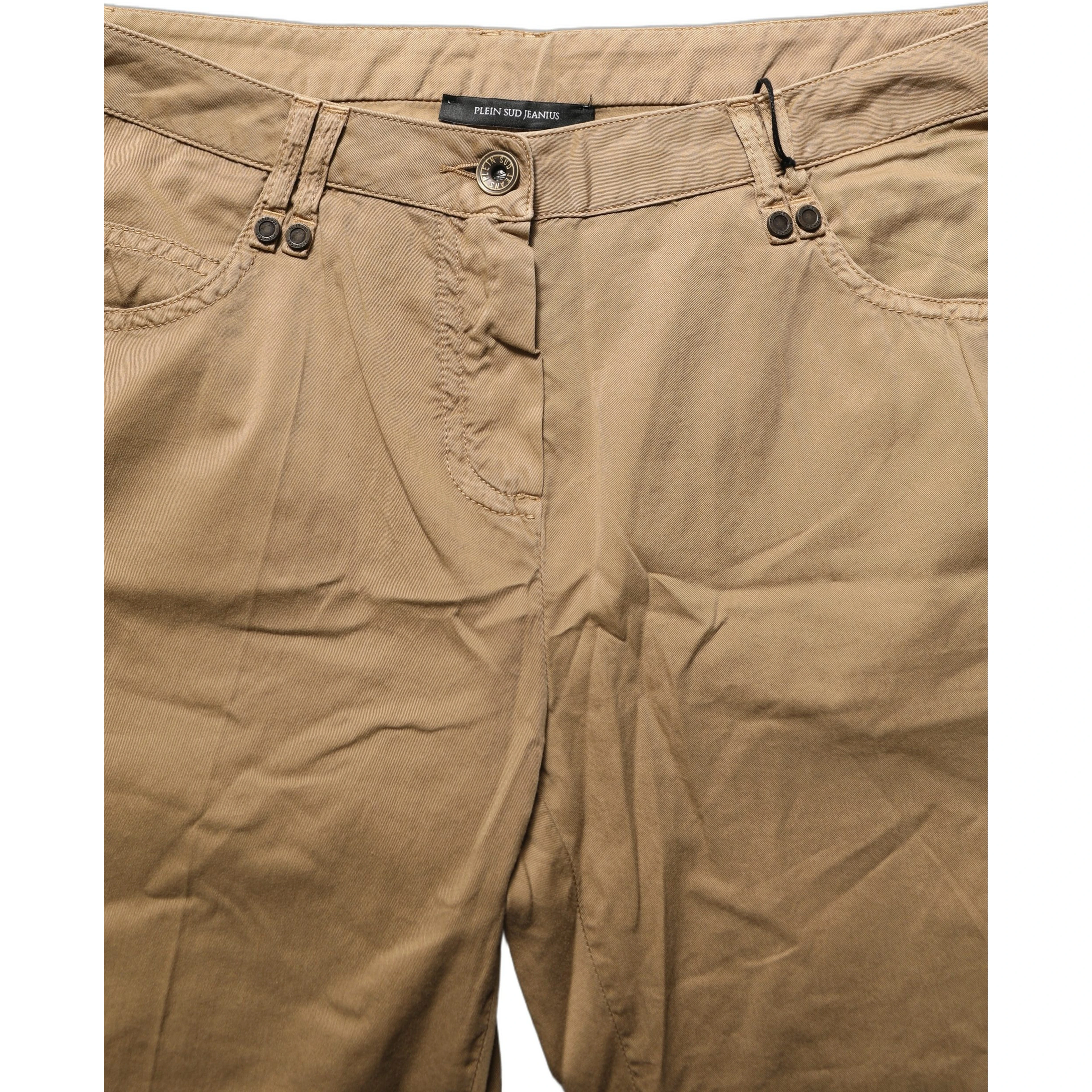 Brown Straight Cotton Stretch Chino Pants