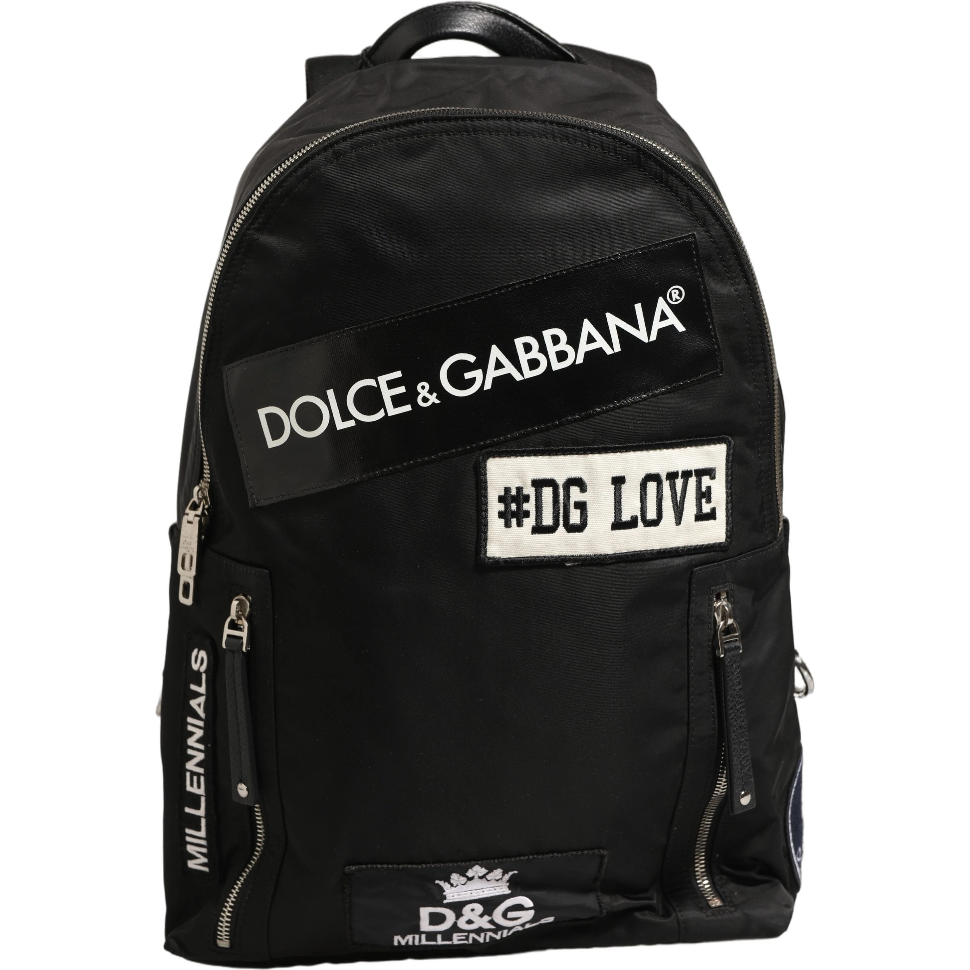 Men Black #DG LOVE Logo Patches Nylon Backpack Bag
