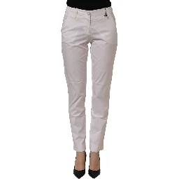 White Mid Waist Cotton Stretch Trouser Pants