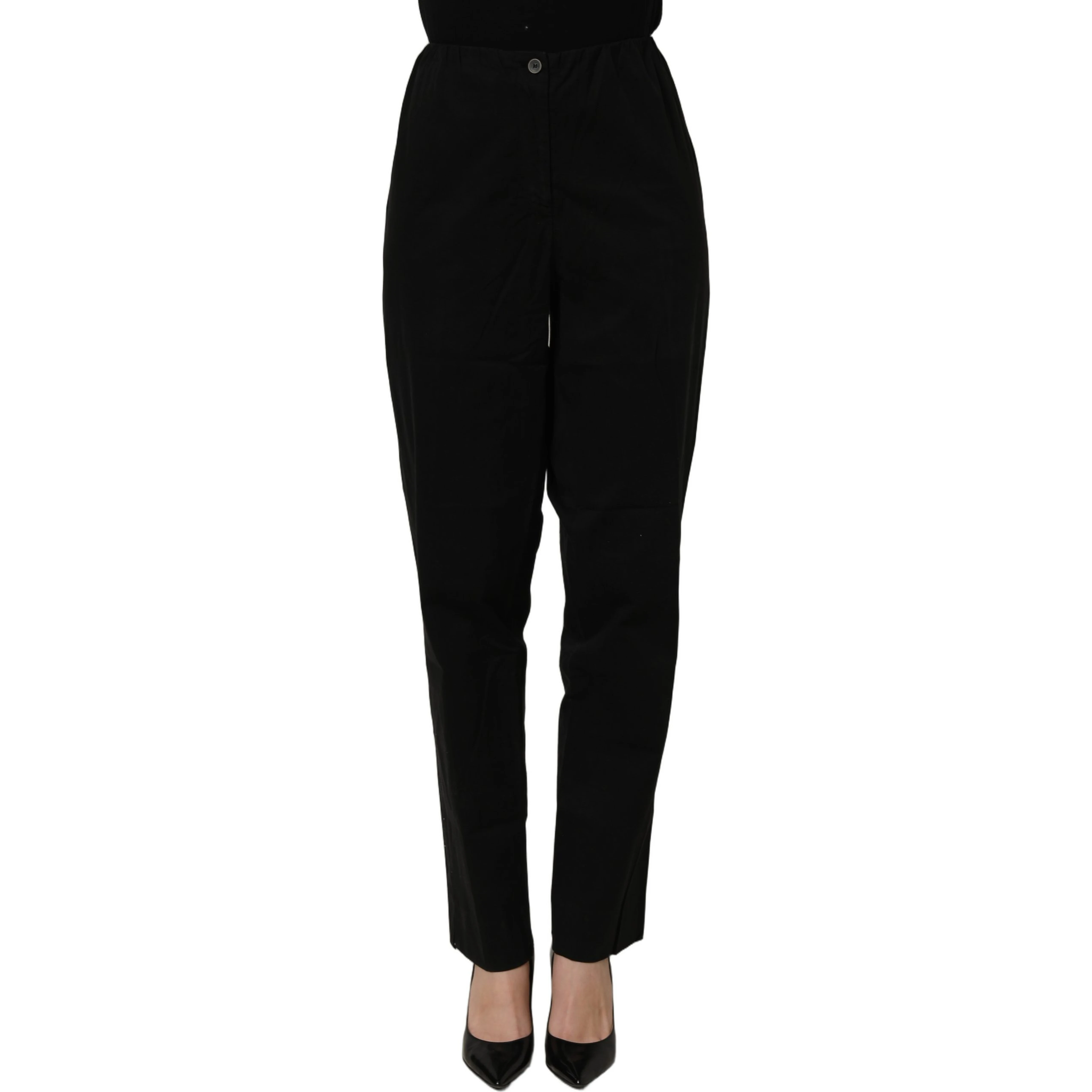 Black High-Waisted Straight Chino Women Trouser Pants