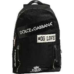 Men Black #DG LOVE Logo Patches Nylon Backpack Bag