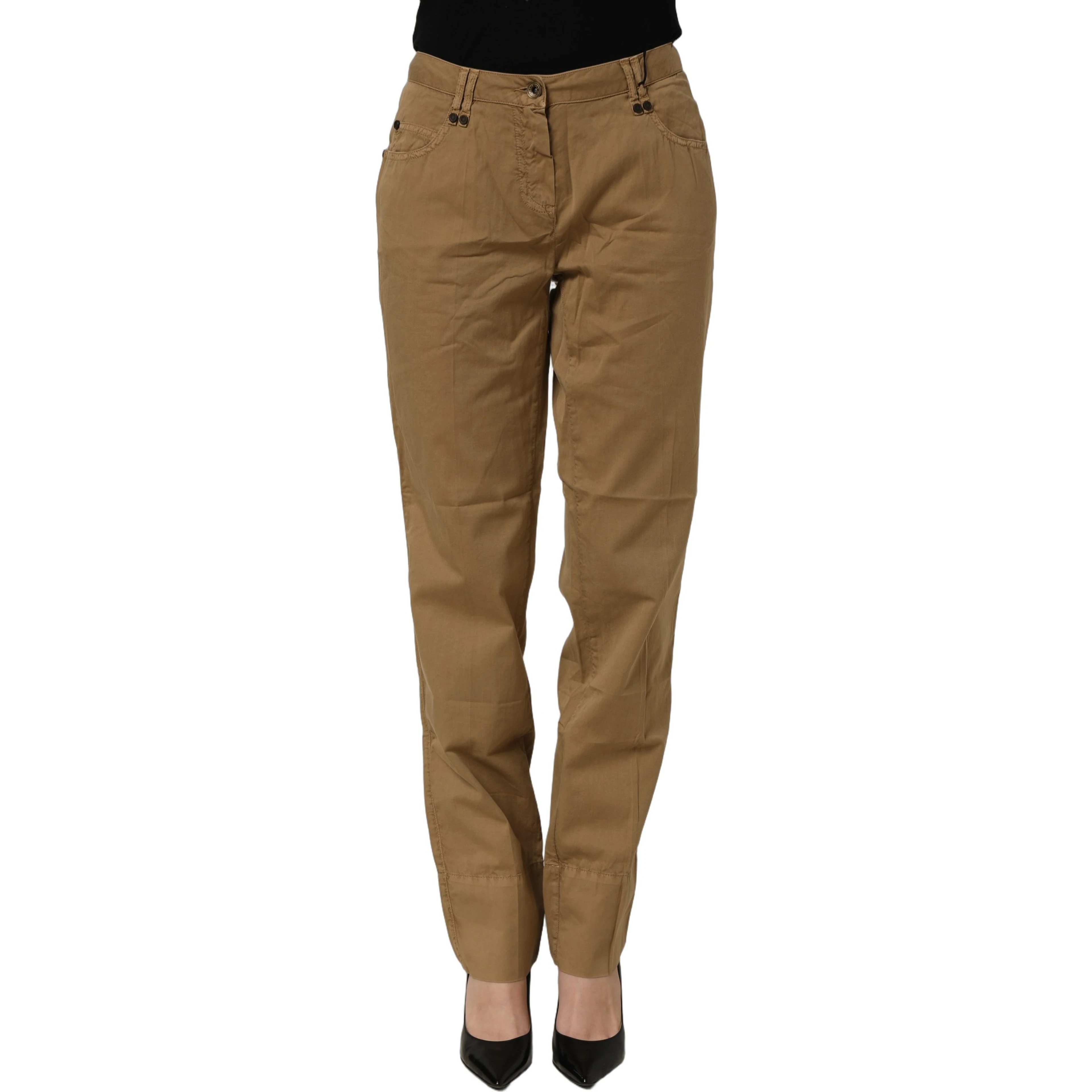 Brown Straight Cotton Stretch Chino Pants