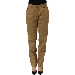 Brown Straight Cotton Stretch Chino Pants