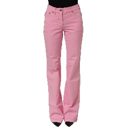 Pink Mid-Waisted Flared Denim Casual Jeans