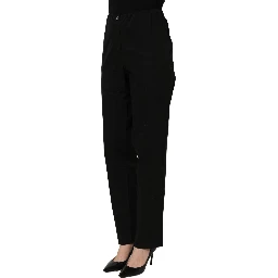 Black High-Waisted Straight Chino Women Trouser Pants