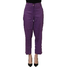 Violet Cotton Stretch High Waist Cropped Trouser Pants