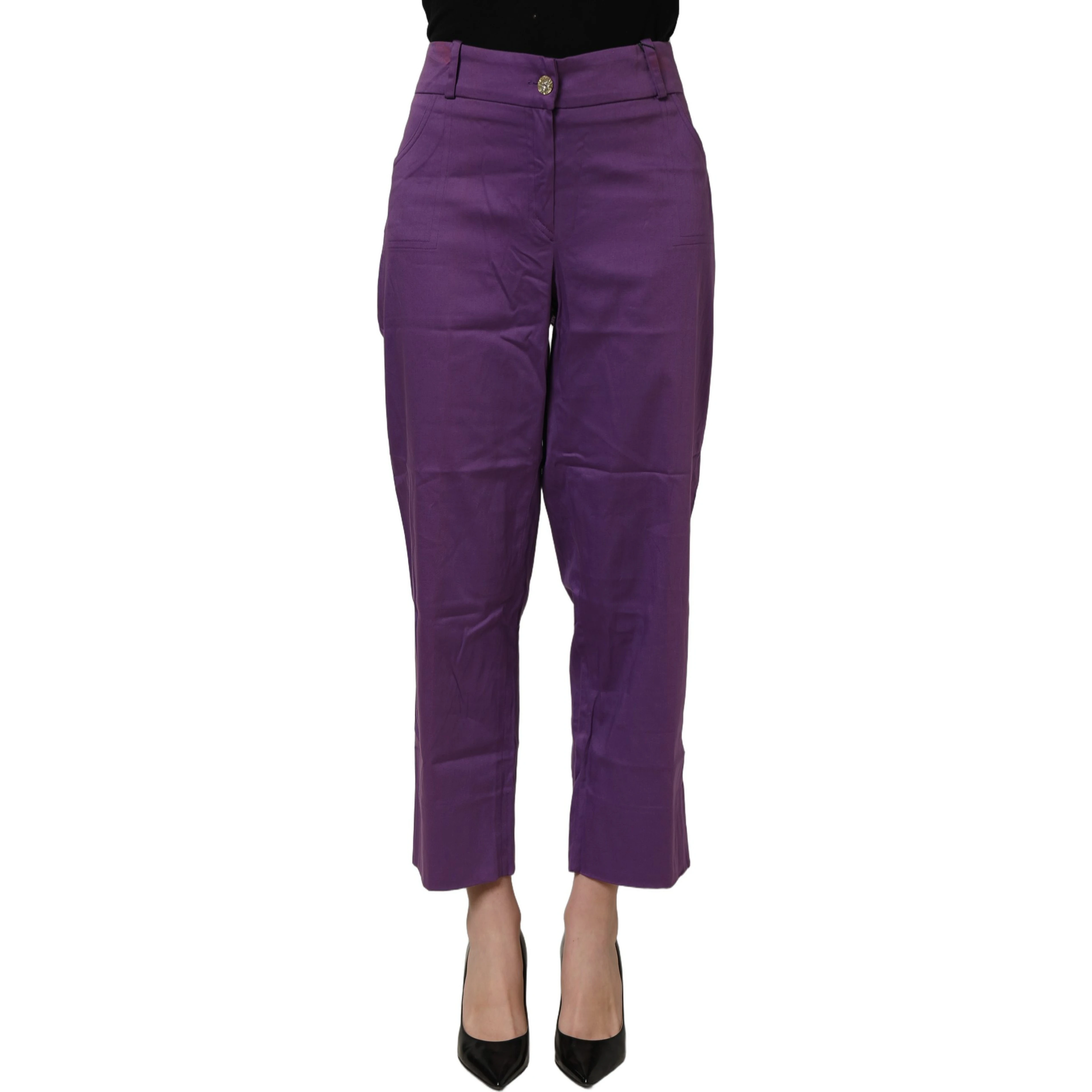 Violet Cotton Stretch High Waist Cropped Trouser Pants