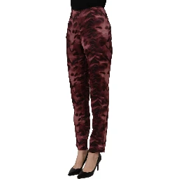 Burgundy High Waist Patterned Straight Trouser Pants