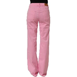 Pink Mid-Waisted Flared Denim Casual Jeans