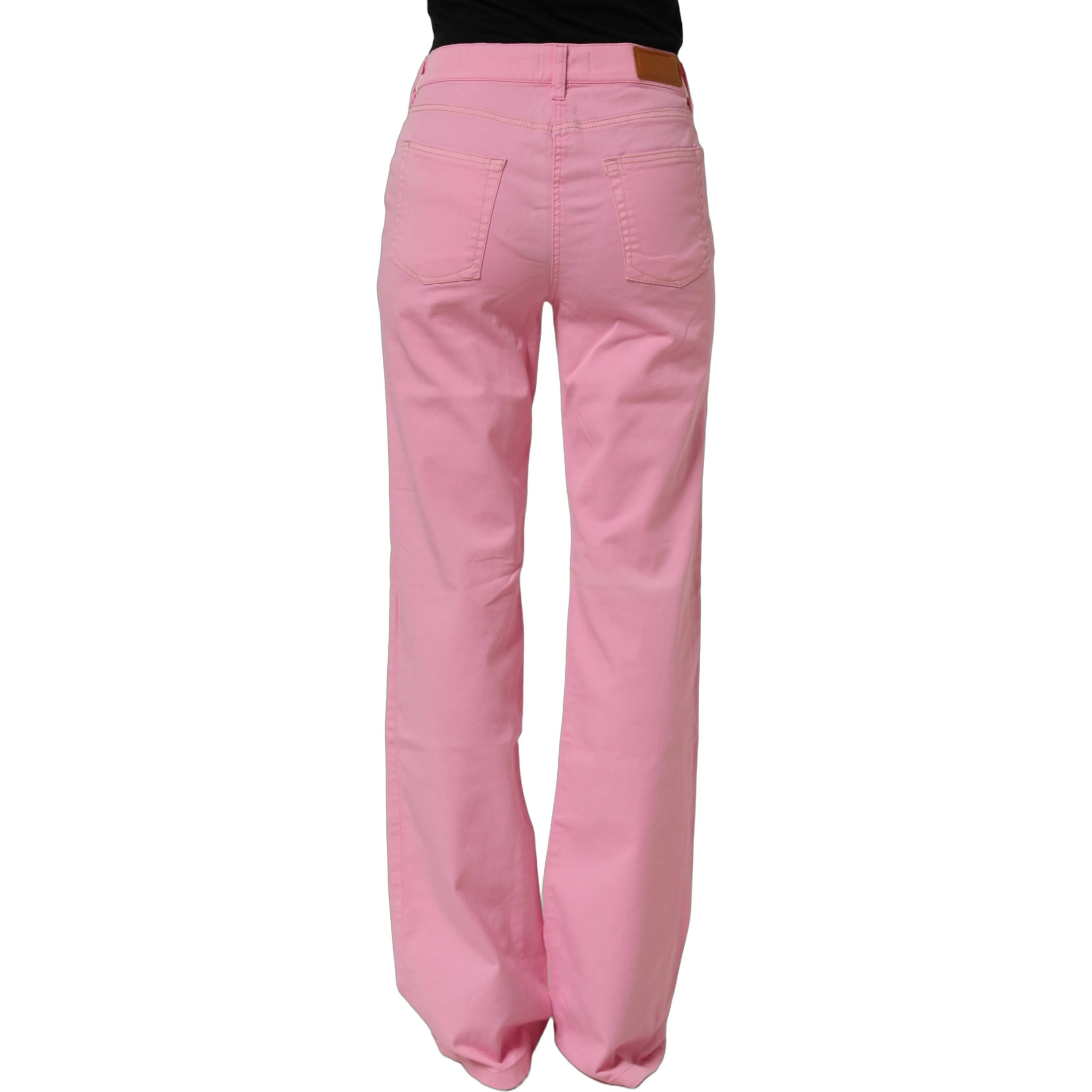 Pink Mid-Waisted Flared Denim Casual Jeans