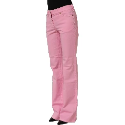 Pink Mid-Waisted Flared Denim Casual Jeans