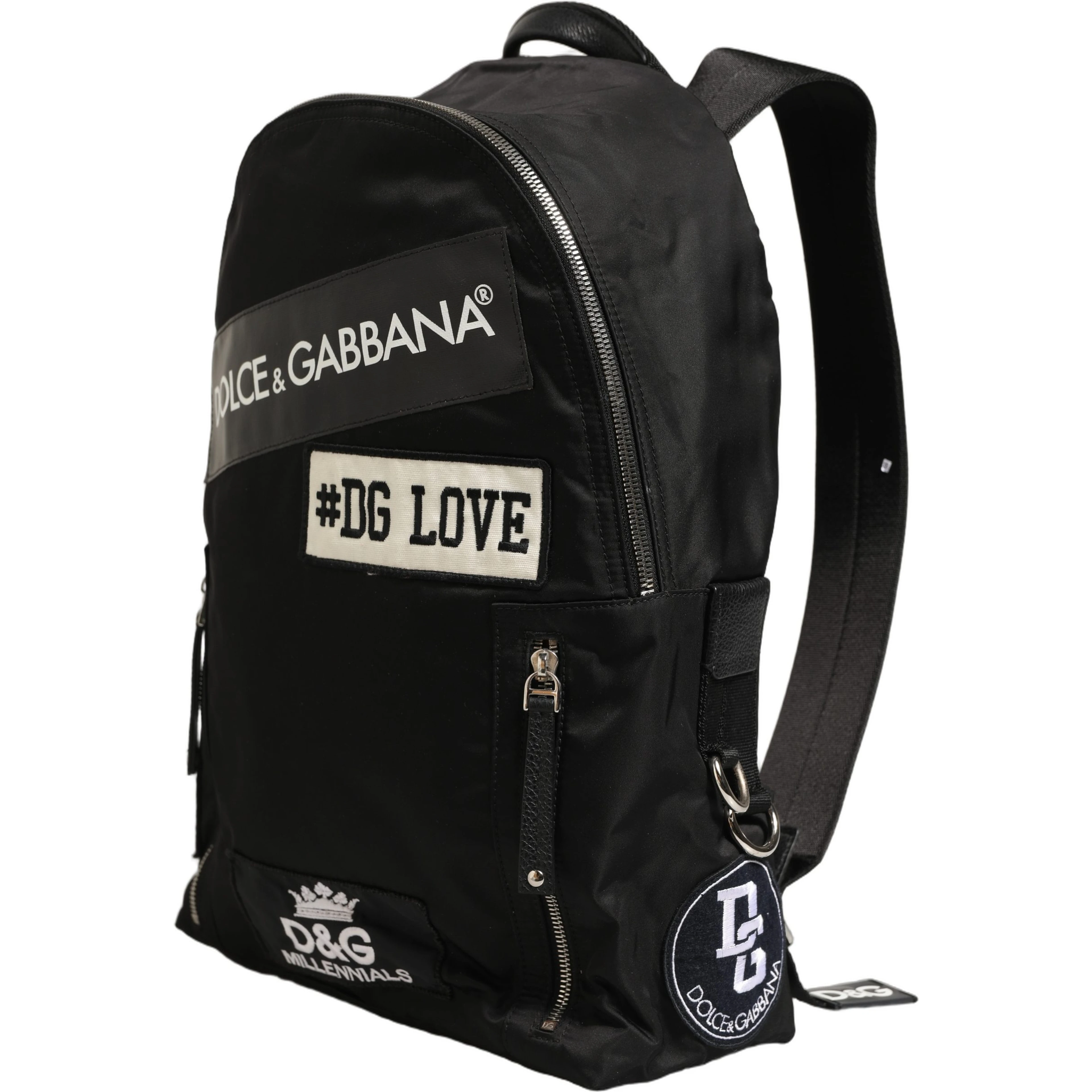 Men Black #DG LOVE Logo Patches Nylon Backpack Bag