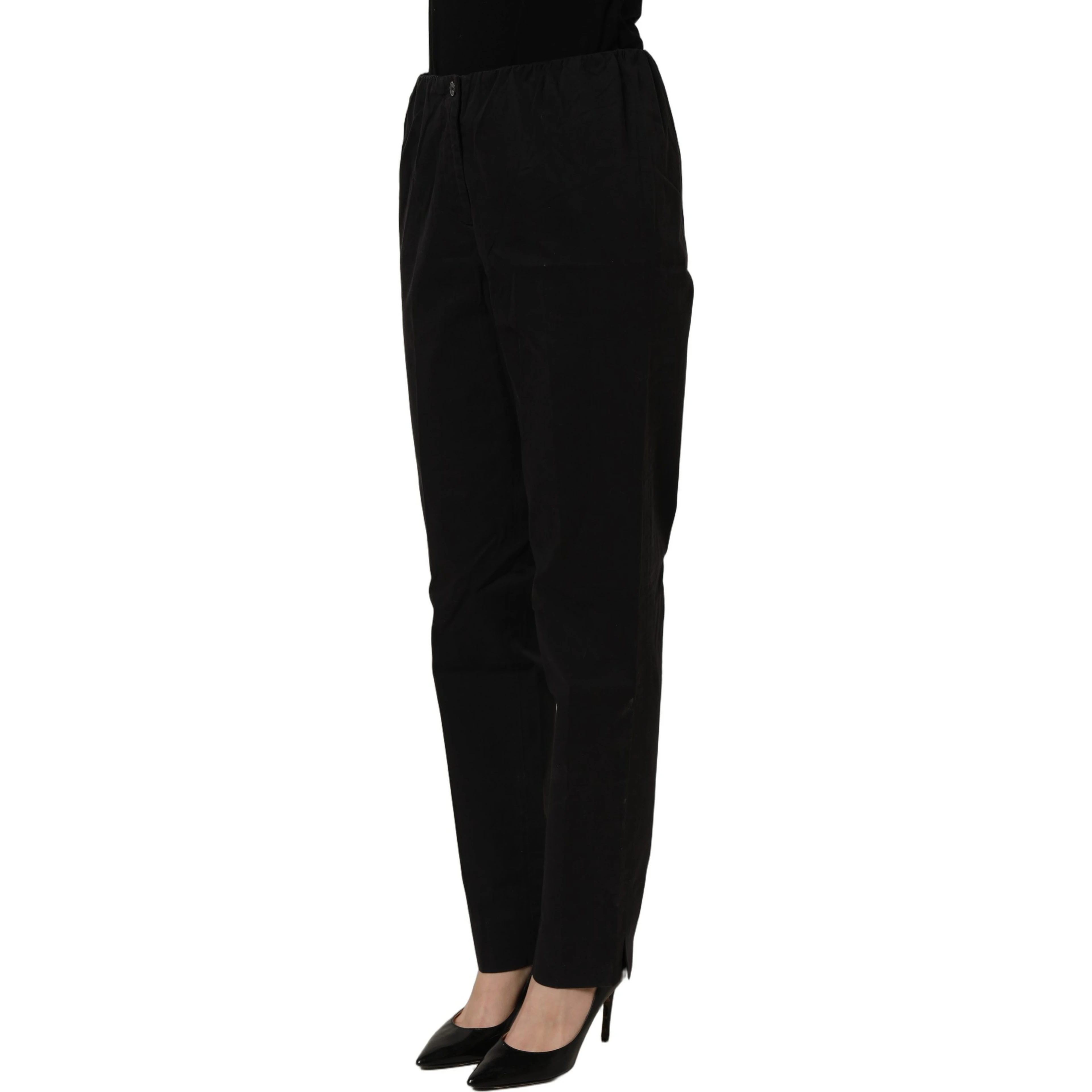Black High-Waisted Straight Chino Women Trouser Pants