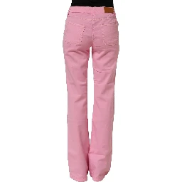 Pink Mid-Waisted Flared Denim Casual Jeans