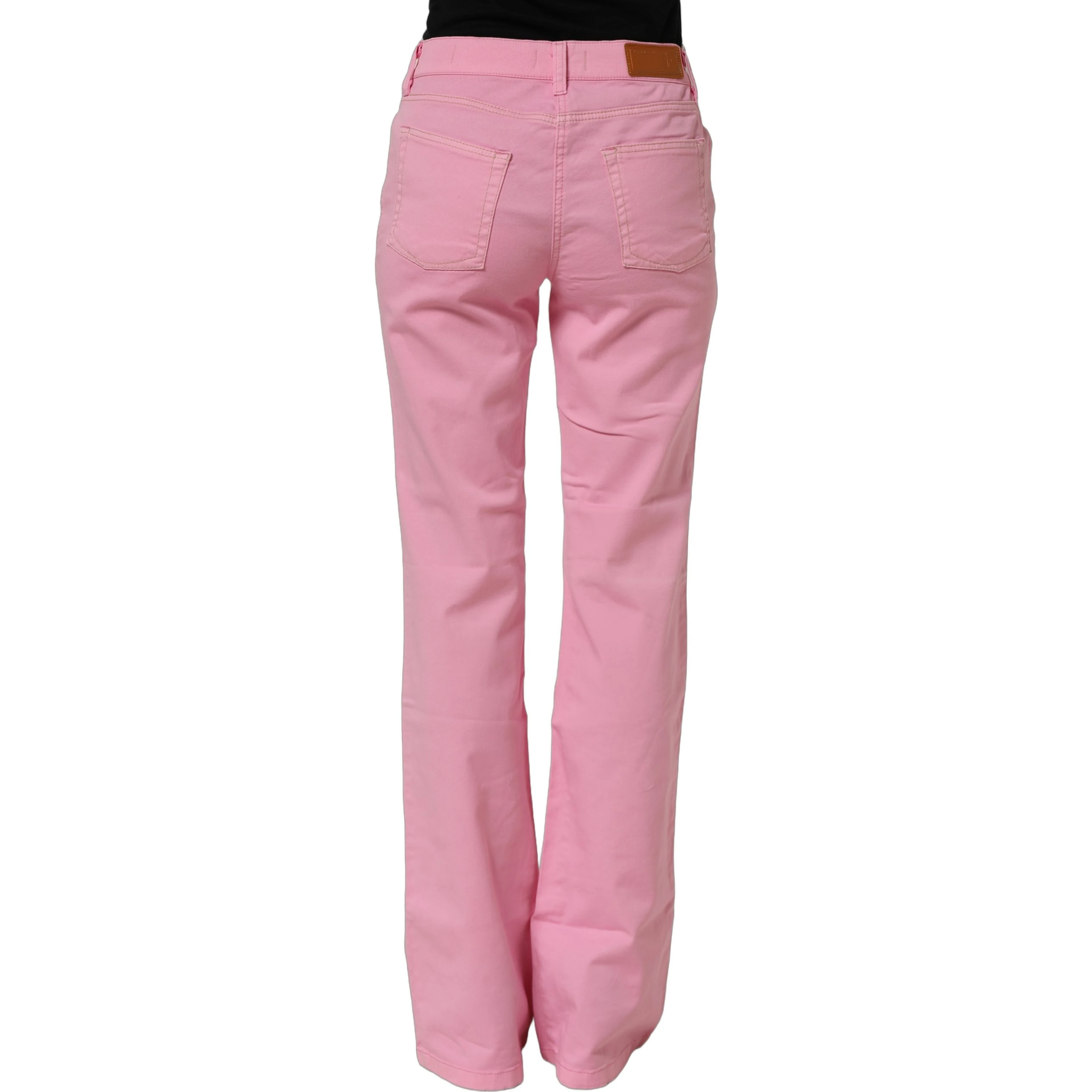 Pink Mid-Waisted Flared Denim Casual Jeans