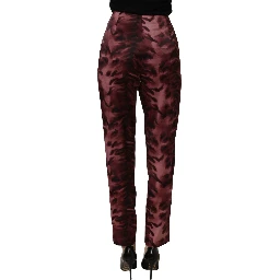 Burgundy High Waist Patterned Straight Trouser Pants
