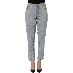 Light Blue High Waist Tapered Denim Cotton Stretch Jeans