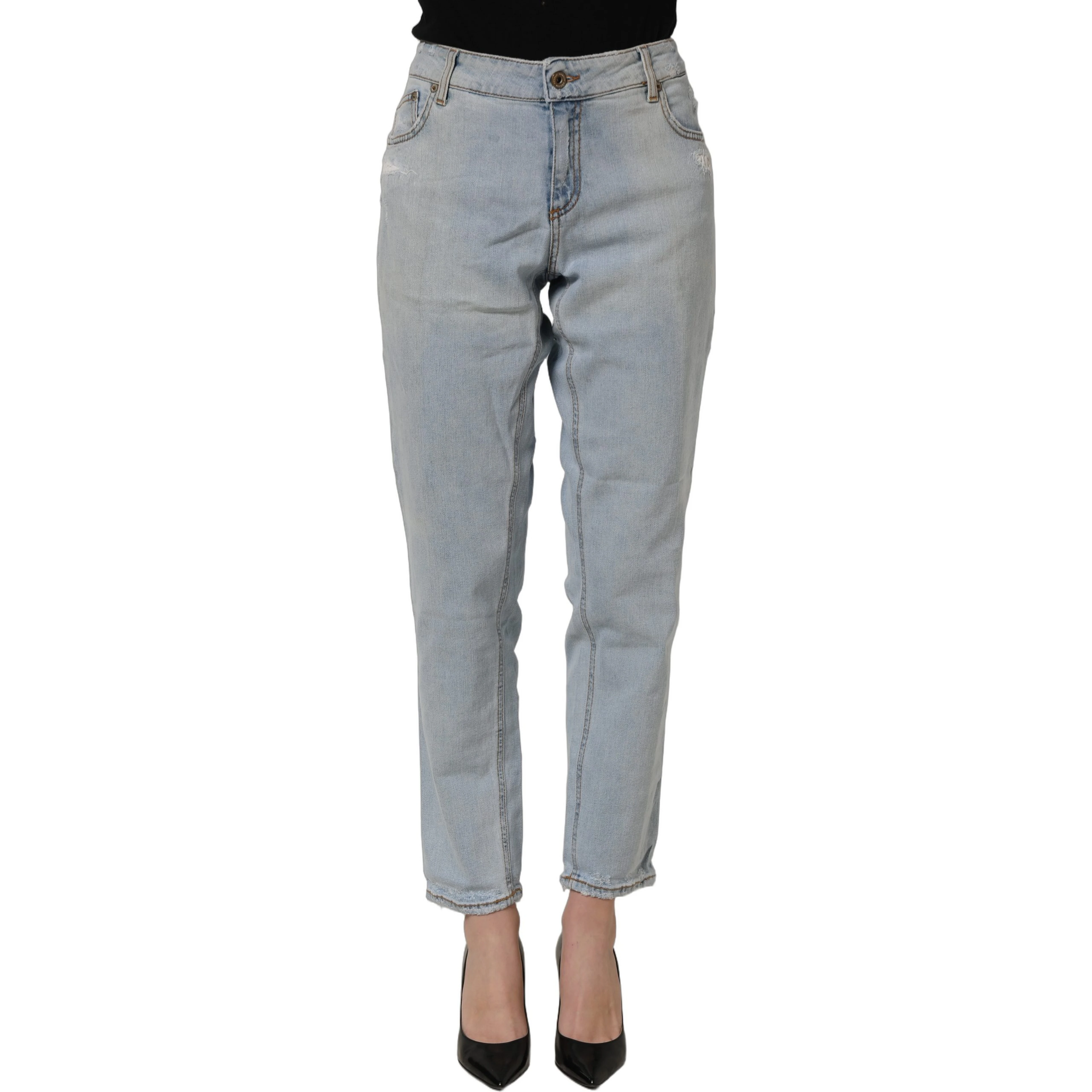 Light Blue High Waist Tapered Denim Cotton Stretch Jeans