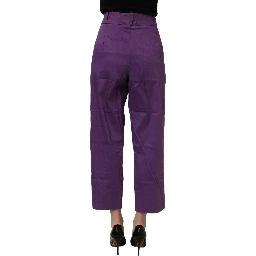 Violet Cotton Stretch High Waist Cropped Trouser Pants