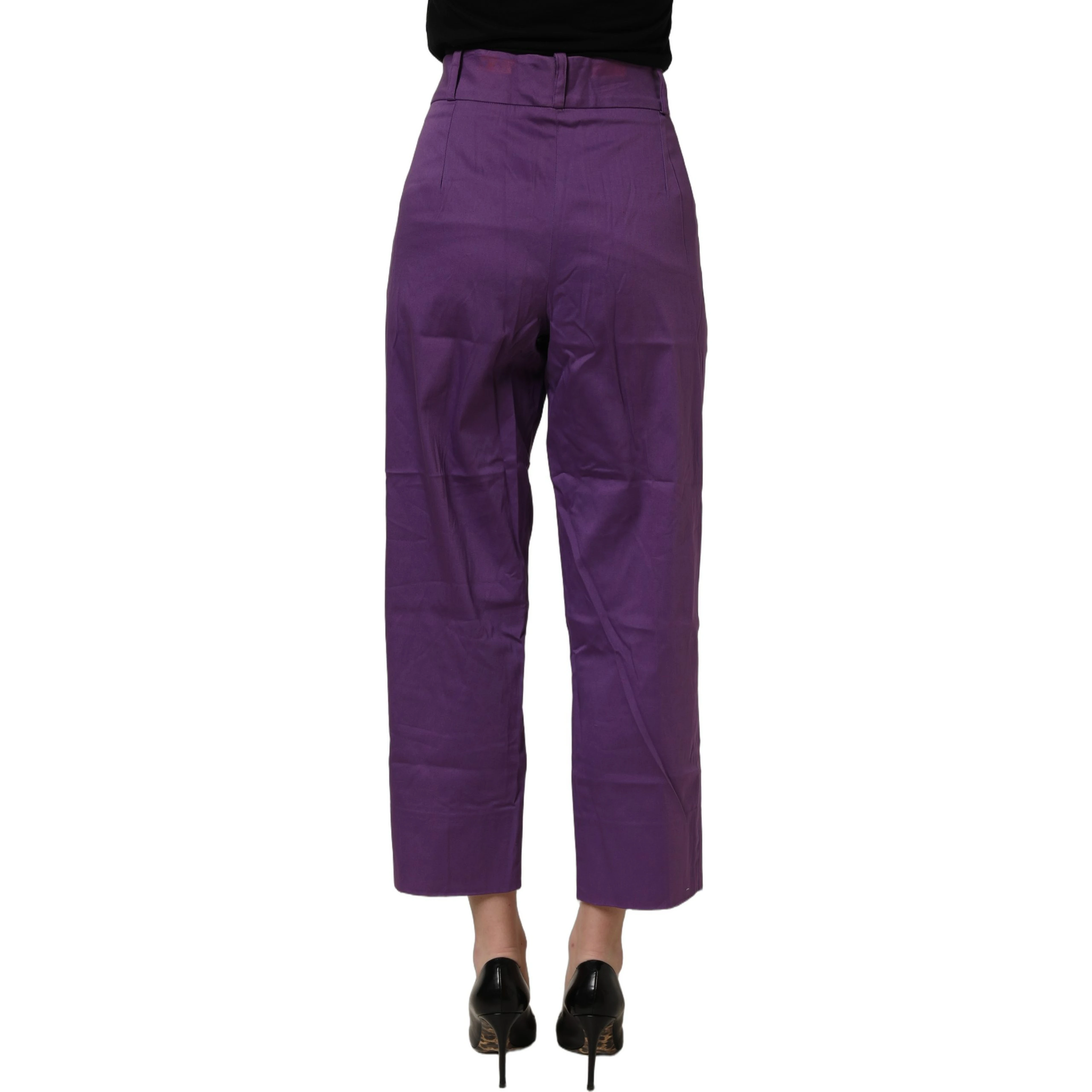 Violet Cotton Stretch High Waist Cropped Trouser Pants