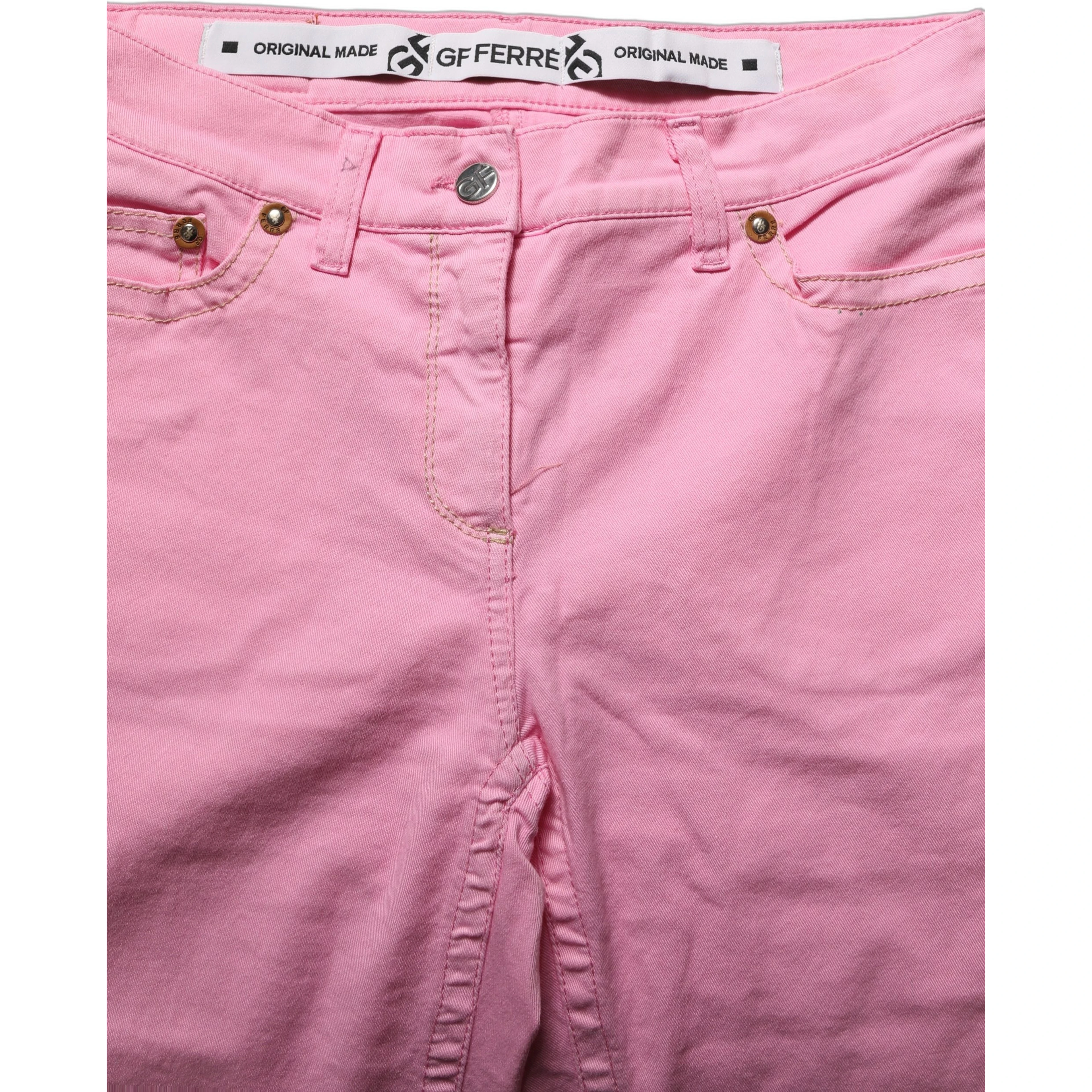 Pink Mid-Waisted Flared Denim Casual Jeans