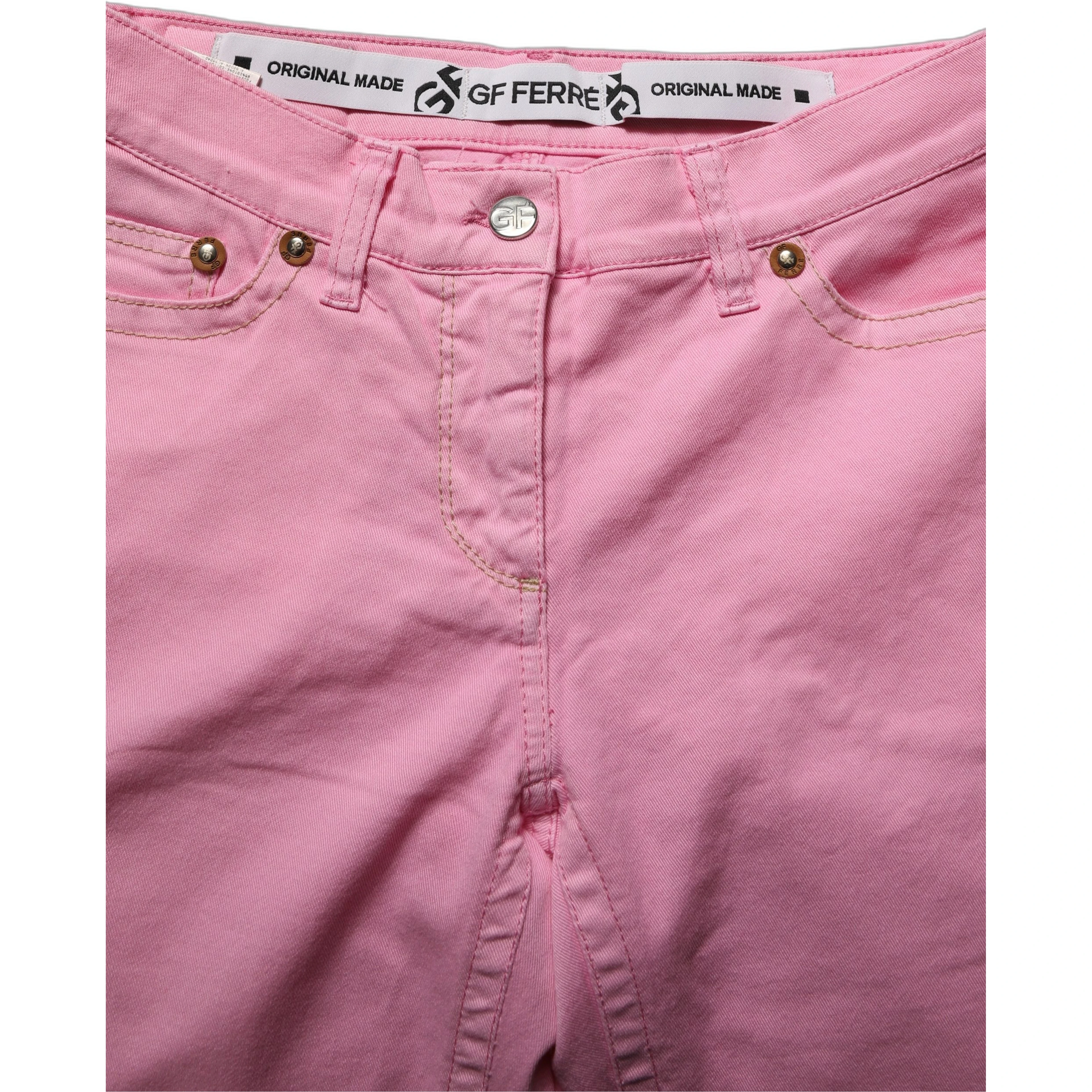 Pink Mid-Waisted Flared Denim Casual Jeans