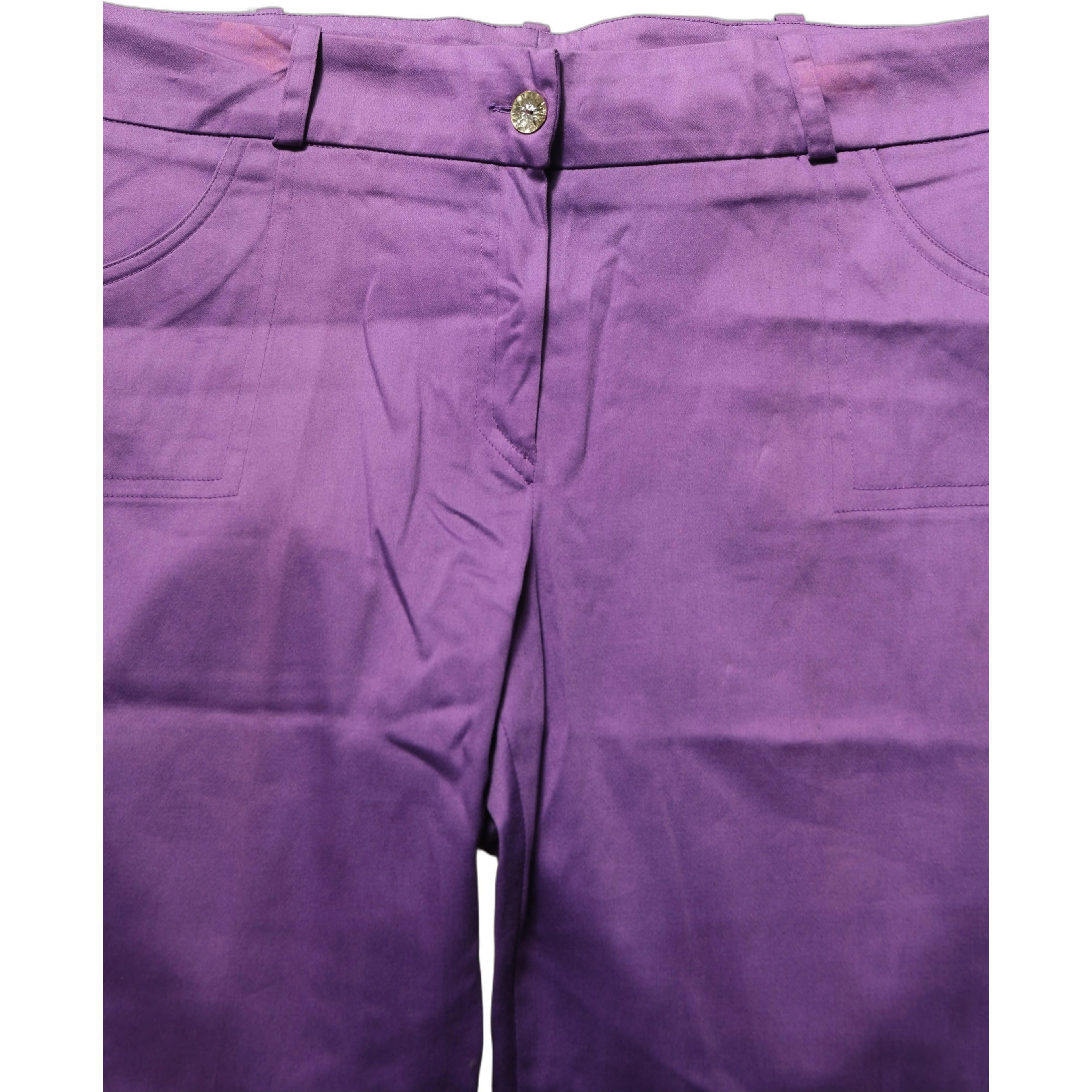 Violet Cotton Stretch High Waist Cropped Trouser Pants