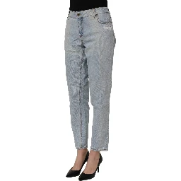 Light Blue High Waist Tapered Denim Cotton Stretch Jeans