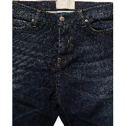 Dark Blue Washed Mid-Waisted Flared Denim Casual Jeans