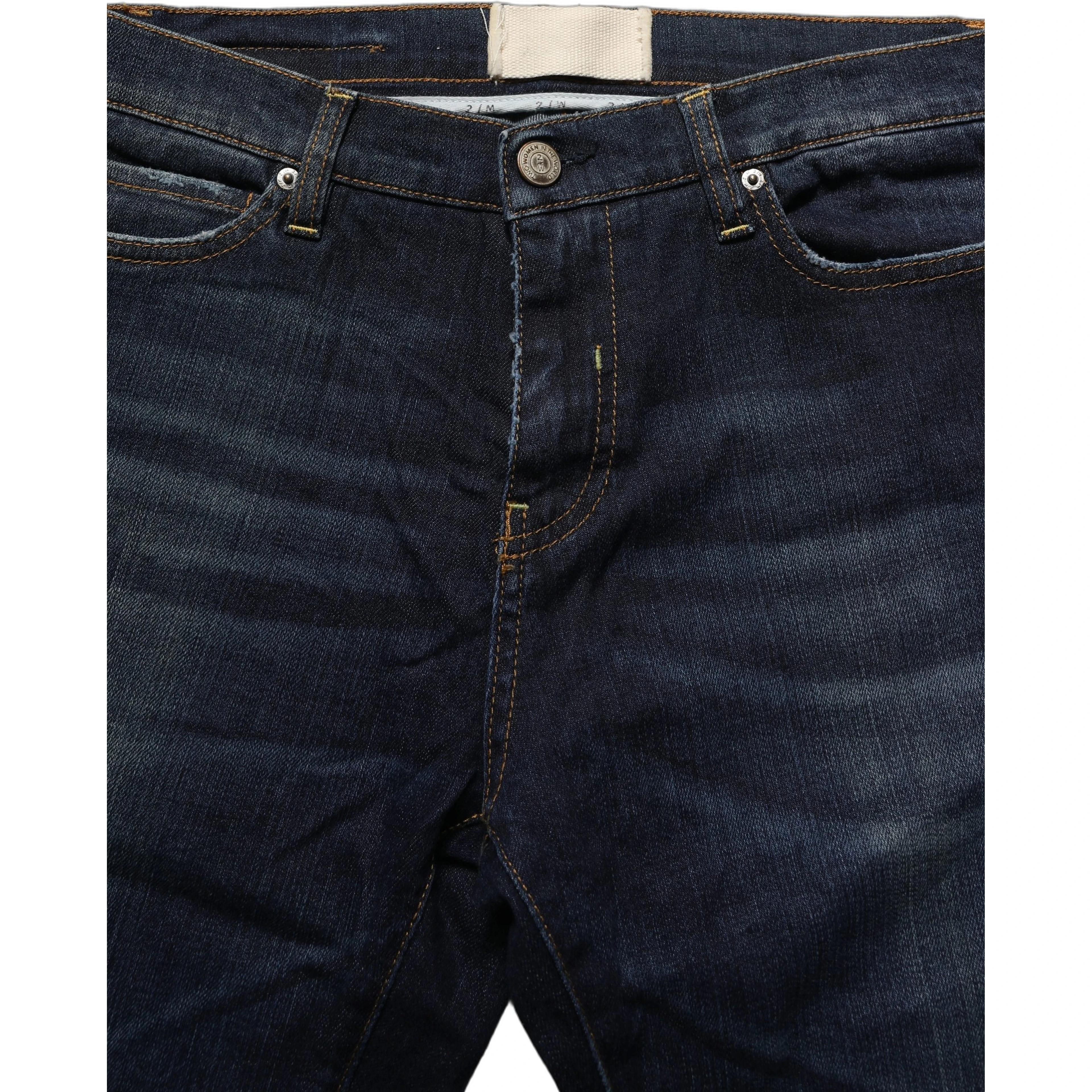 Dark Blue Washed Mid-Waisted Flared Denim Casual Jeans