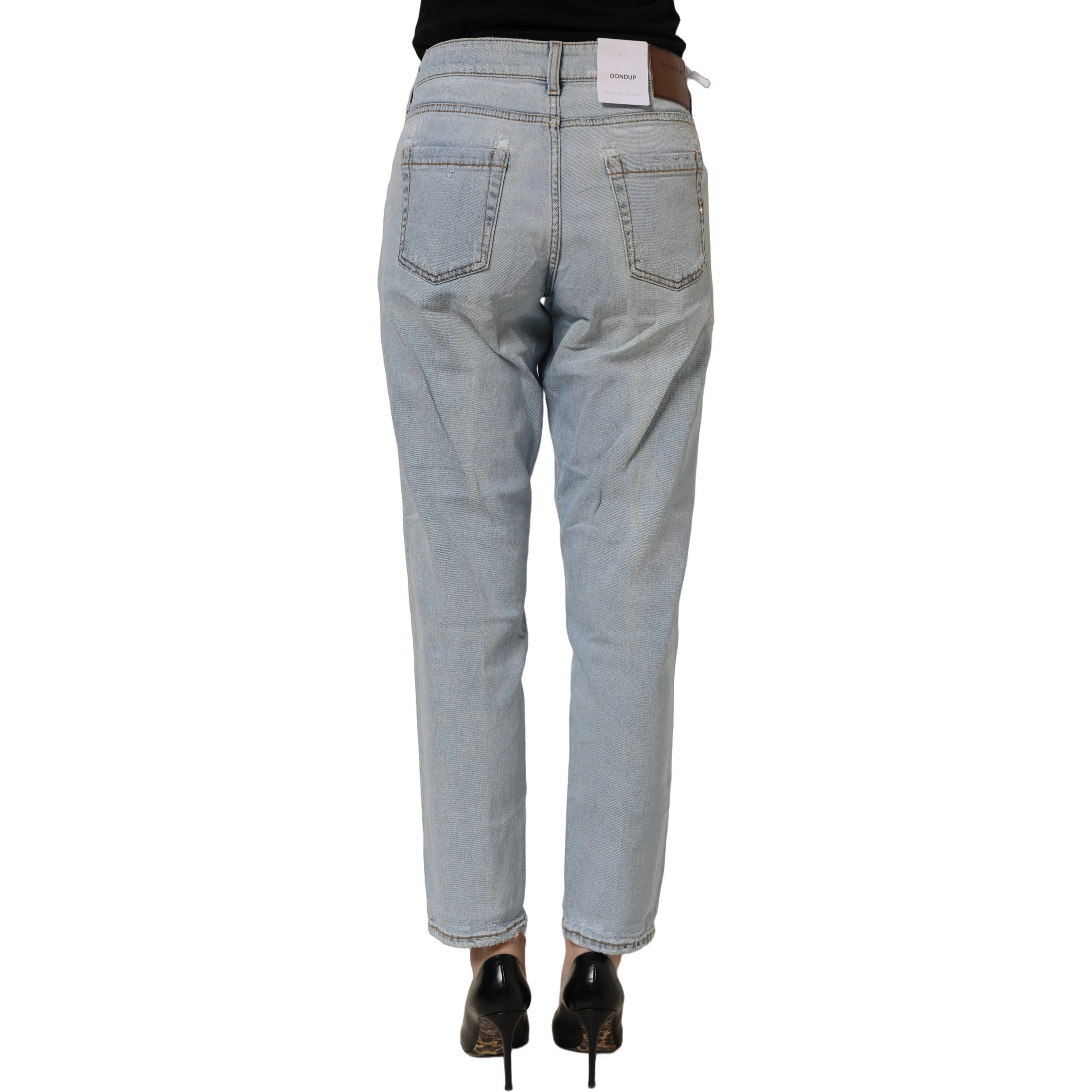 Light Blue High Waist Tapered Denim Cotton Stretch Jeans