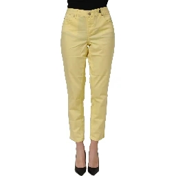 Yellow Mid Waist Straight Cropped Denim Women Trouser Jeans